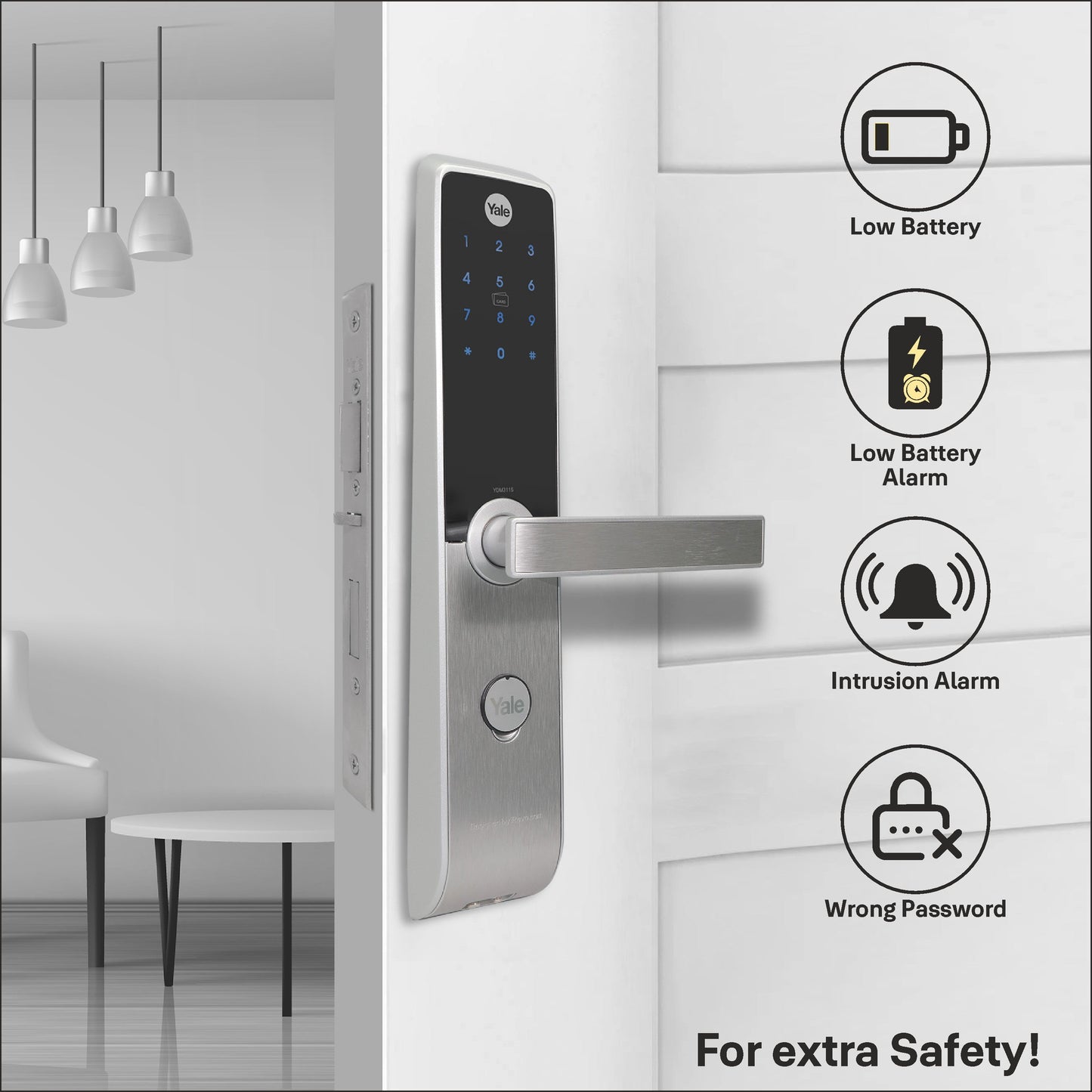 YDM 3115 AV Series- Smart Lock, Silver with PIN, RFID and Mechanical card