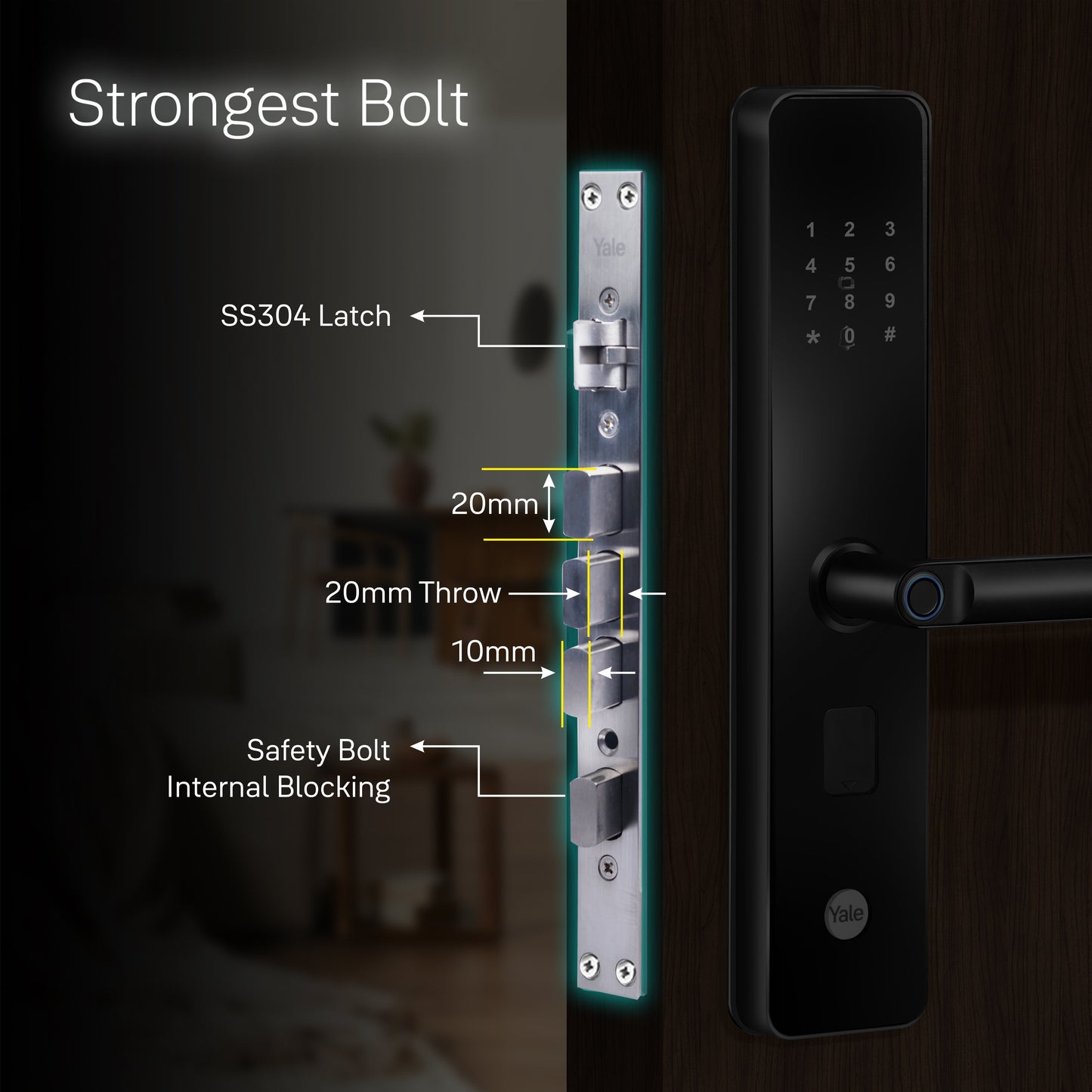 YDME100NxT Smart Door Lock, Black, Fingerprint, PIN, RFID, Manual Key Access
