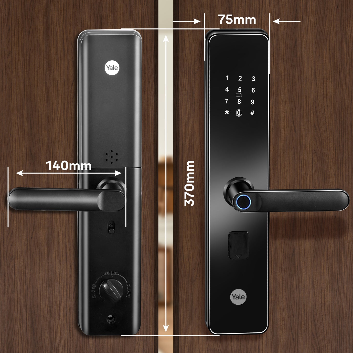 YDME100NxT Smart Door Lock, Black, Fingerprint, PIN, RFID, Manual Key Access
