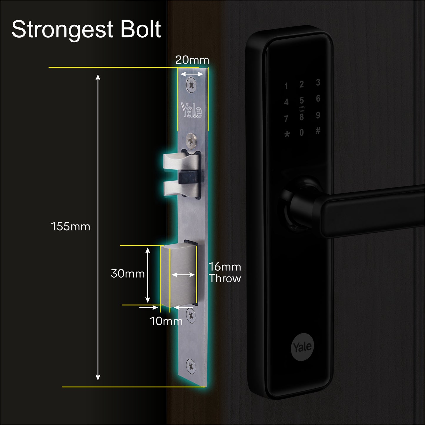 YDME 50Pro Smart Door Lock, Black, PIN, RFID, Manual Key Access
