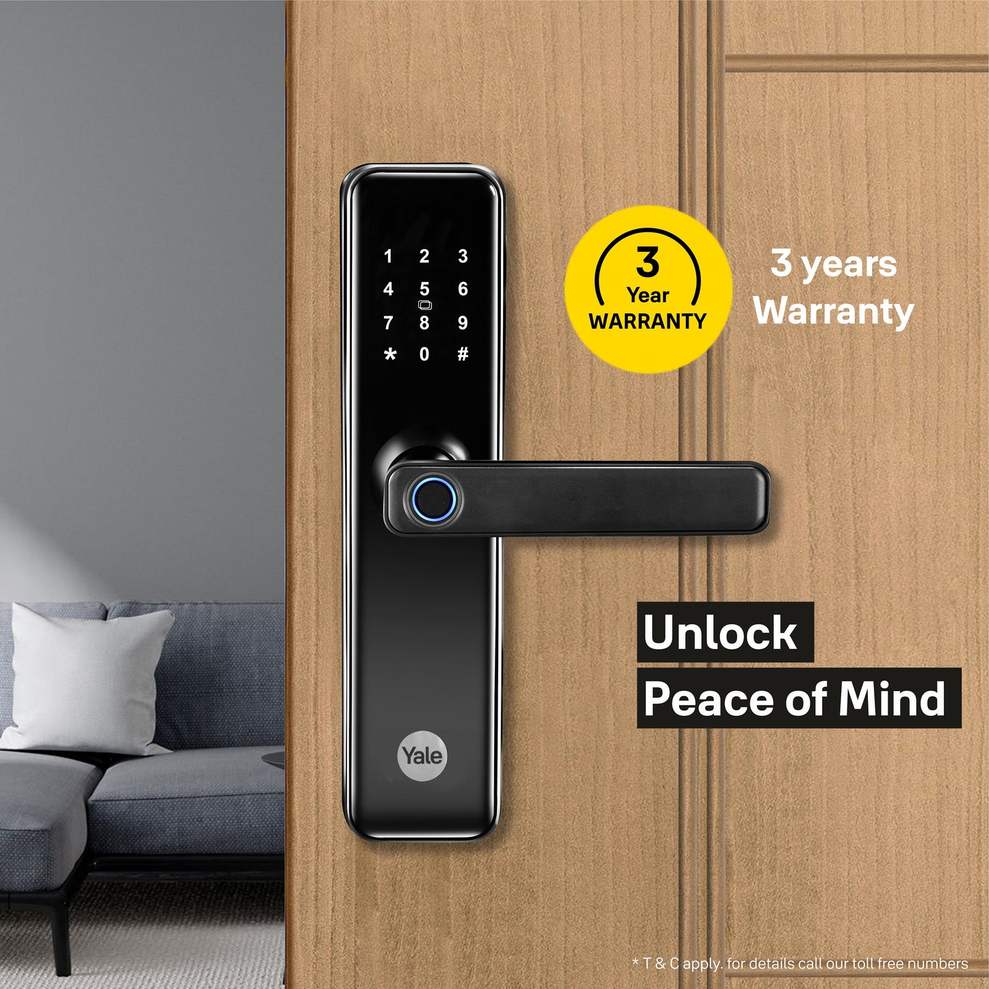 YDME50NxT Smart Door Lock, Black, Fingerprint, PIN, RFID, Manual Key Access
