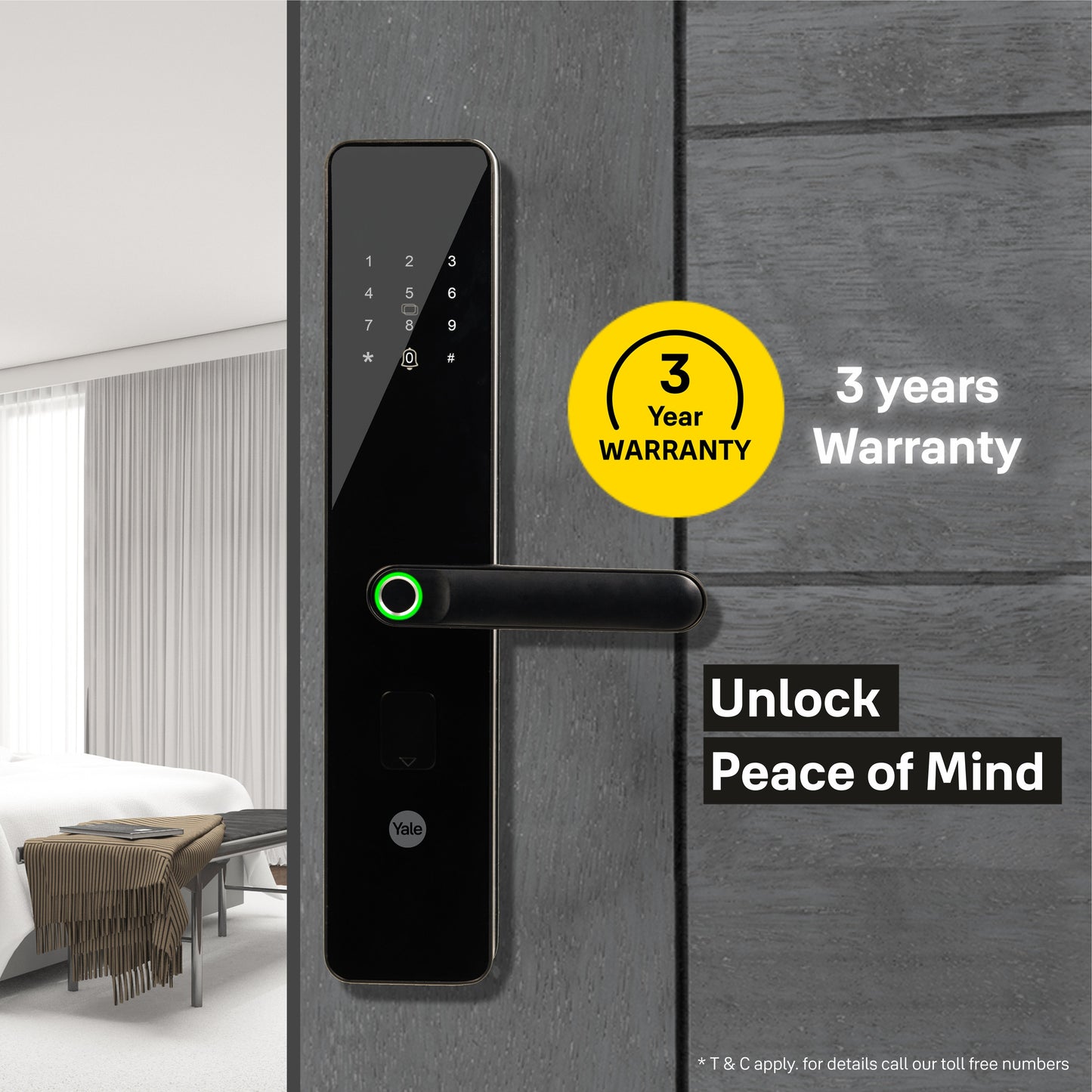 YDME100NxT Smart Door Lock, Black, Fingerprint, PIN, RFID, Manual Key Access
