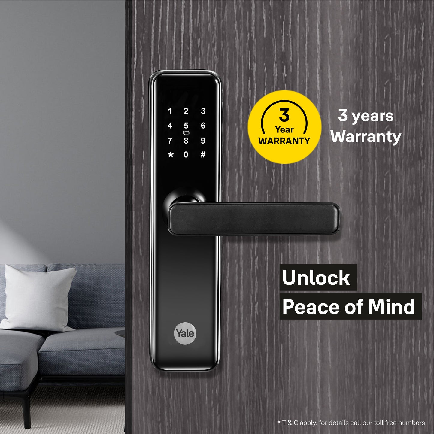 YDME 50Pro Smart Door Lock, Black, PIN, RFID, Manual Key Access