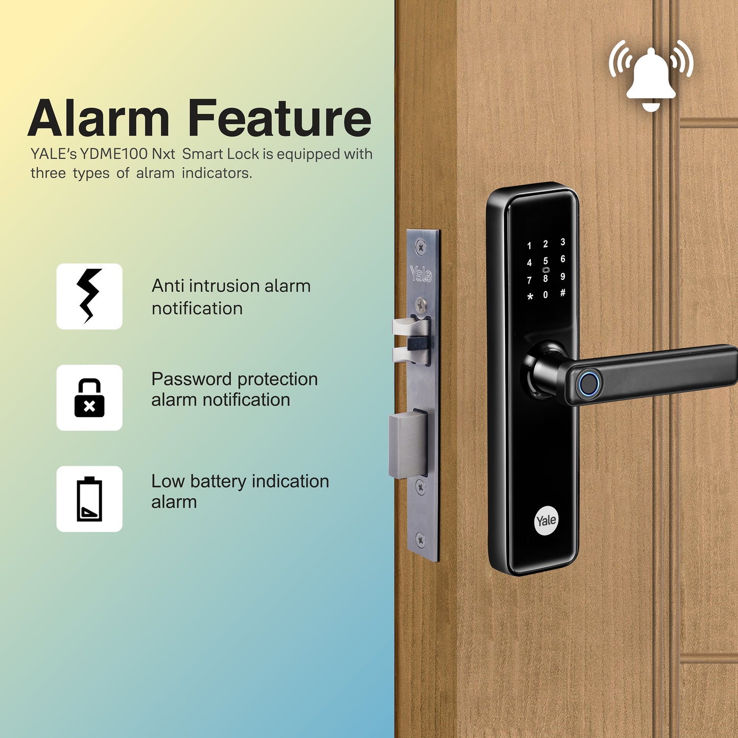 YDME50NxT Smart Door Lock, Black, Fingerprint, PIN, RFID, Manual Key Access