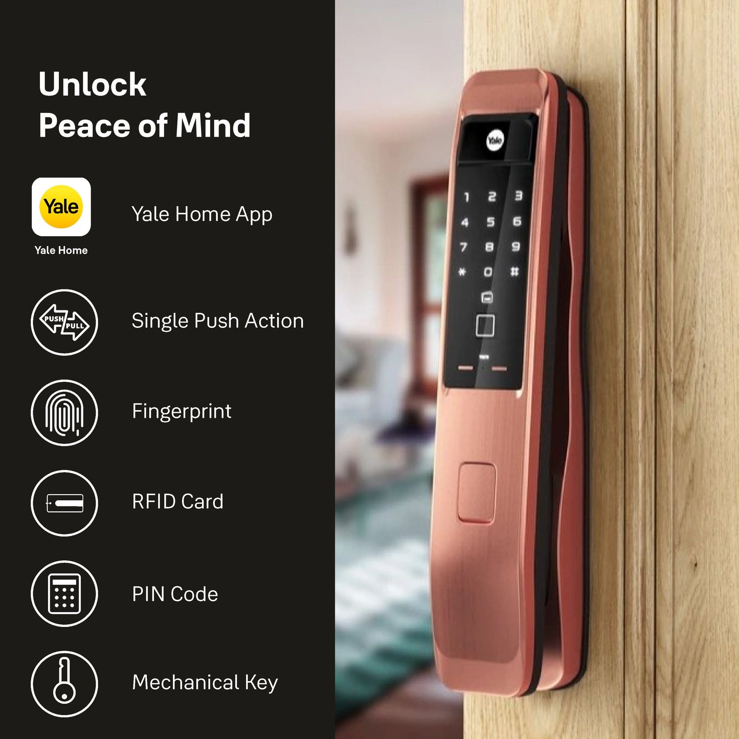 YMI 70 RB - A Series, Push Pull Smart Lock, Red Bronze (Bluetooth Module and Wifi Bridge Included)