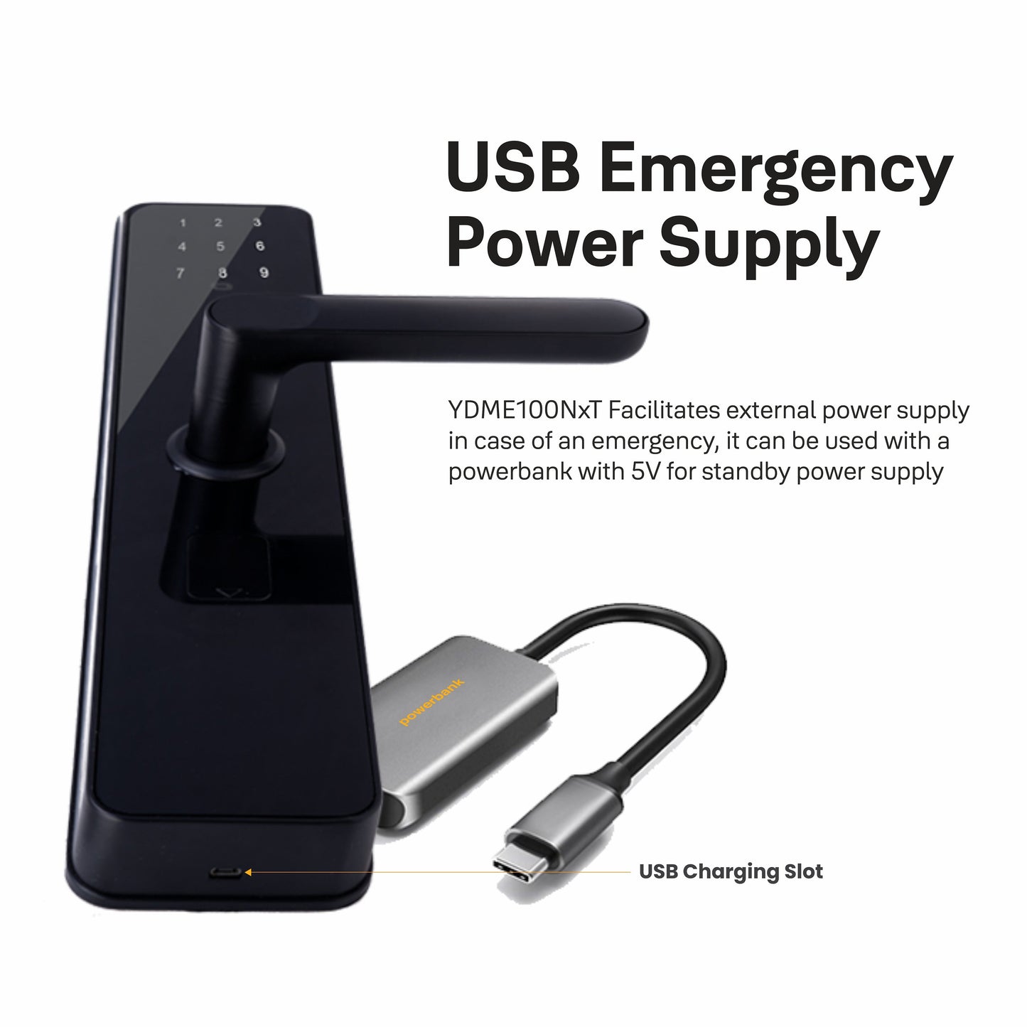 YDME 50Pro Smart Door Lock, Black, PIN, RFID, Manual Key Access