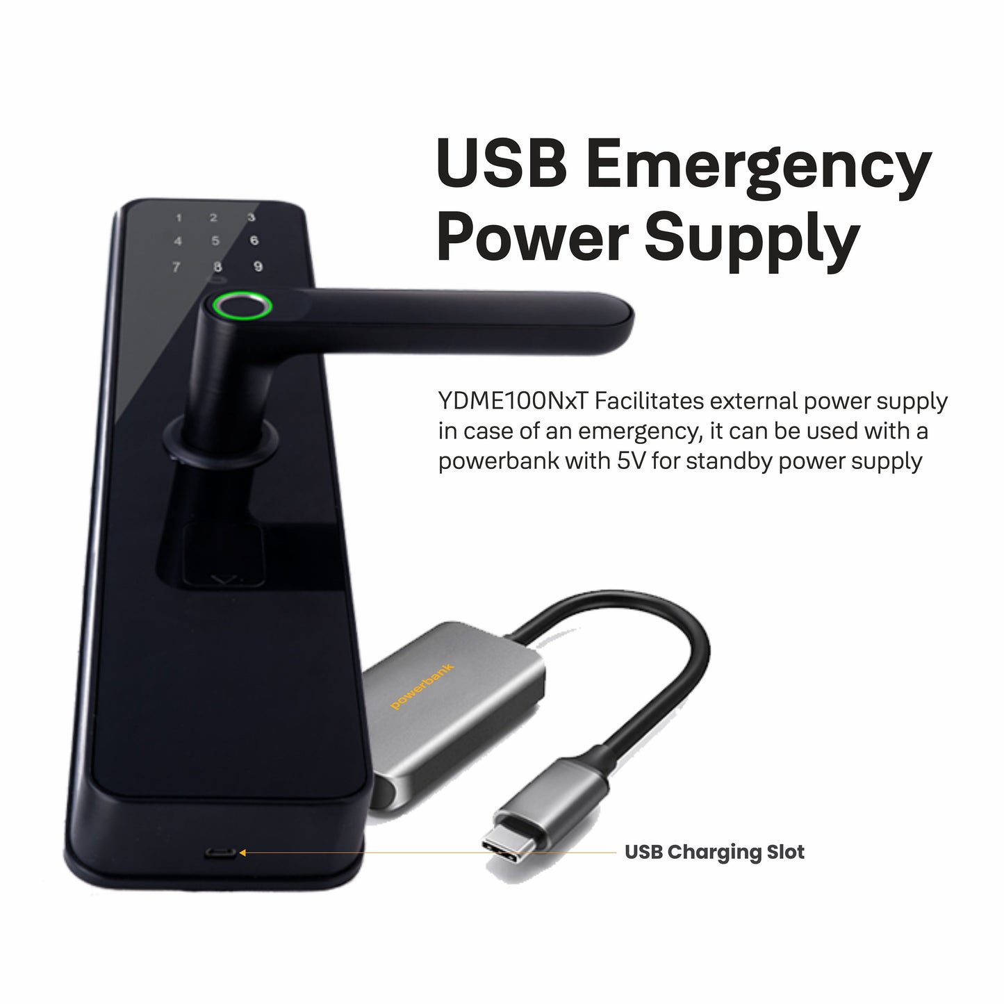 YDME50NxT Smart Door Lock, Black, Fingerprint, PIN, RFID, Manual Key Access
