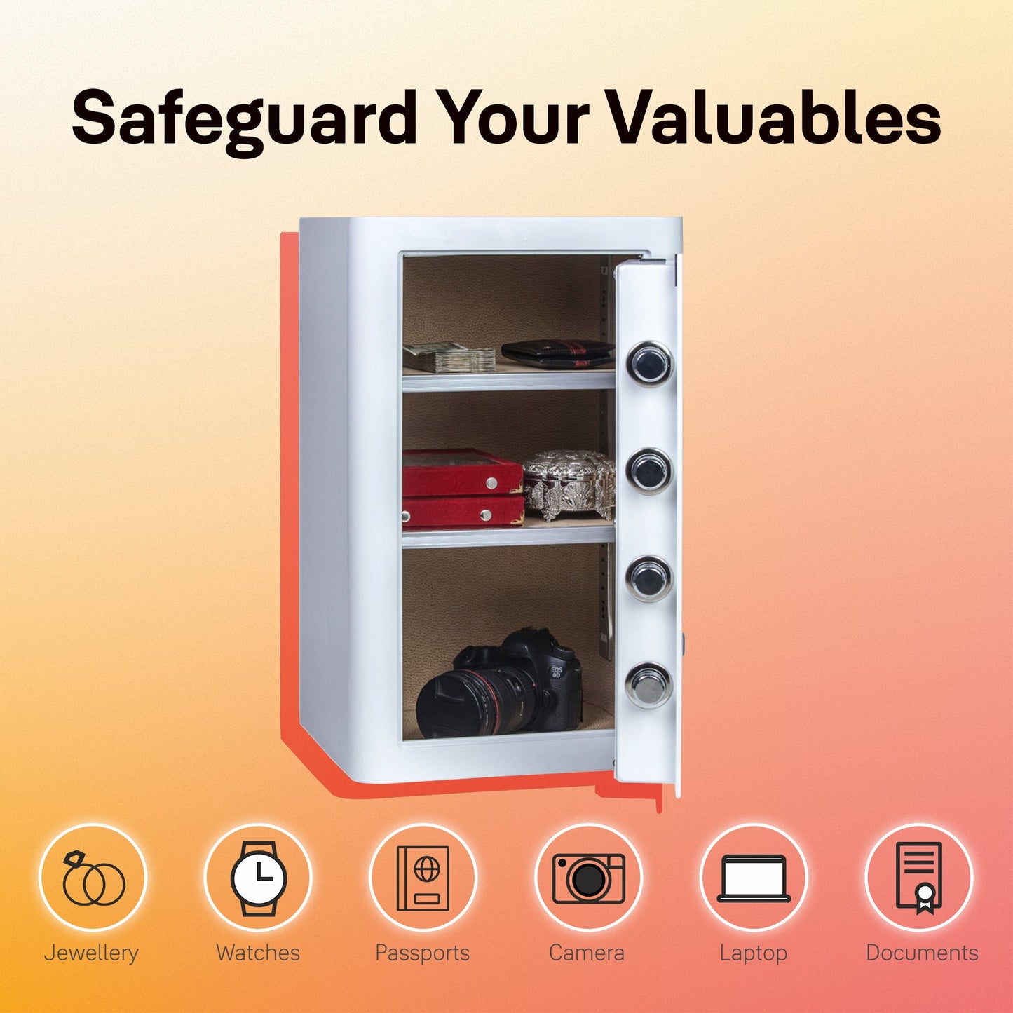 Classic Fingerprint Safe Locker for home and office 580/W1 - White, Multi Bolt Locking