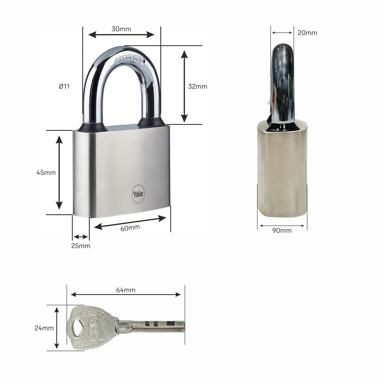 Y112/60/132/1 Yale 60mm Iron Disc Padlock with3 Retaining Keys (Silver Finish)