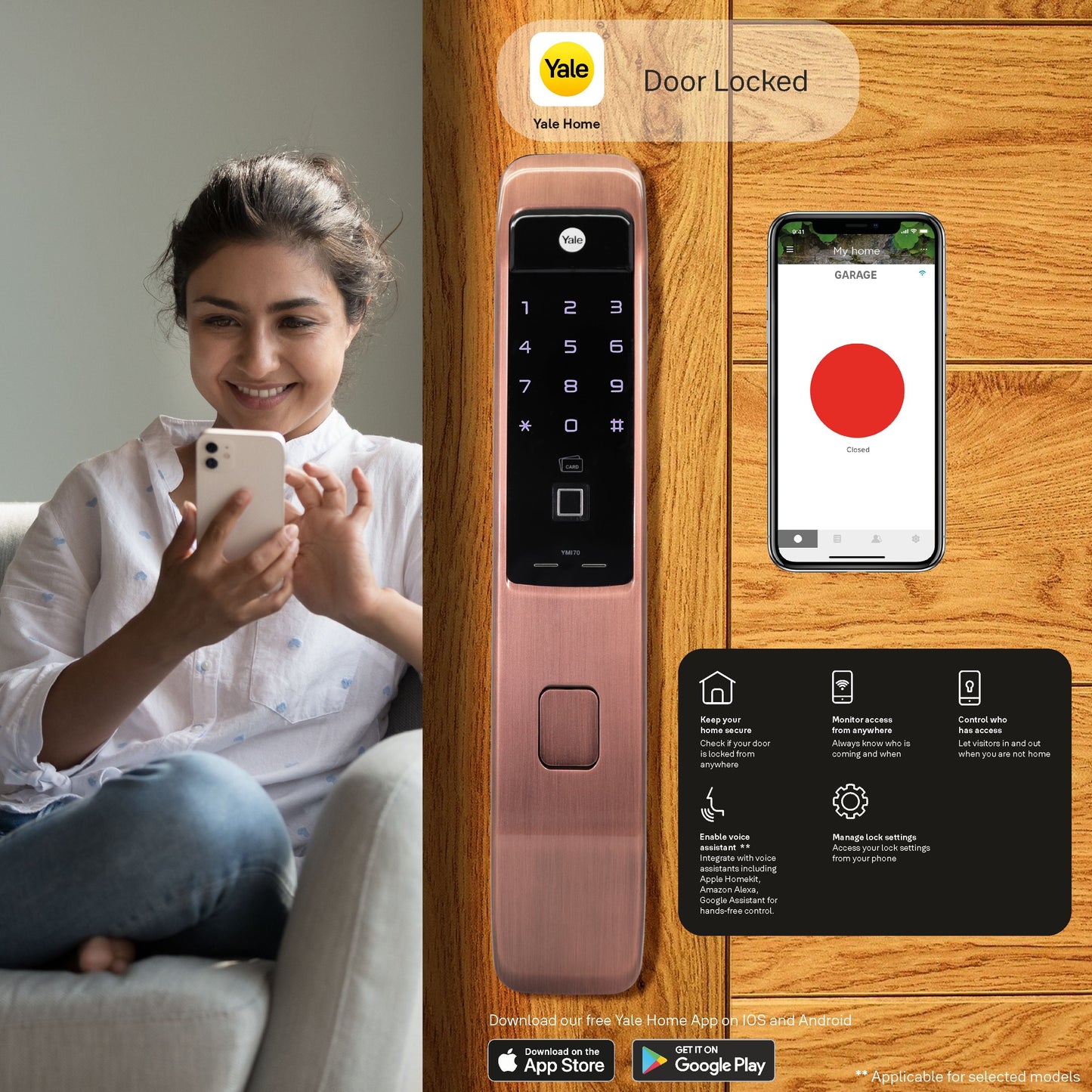 YMI 70 RB - A Series, Push Pull Smart Lock, Red Bronze (Bluetooth Module and Wifi Bridge Included)