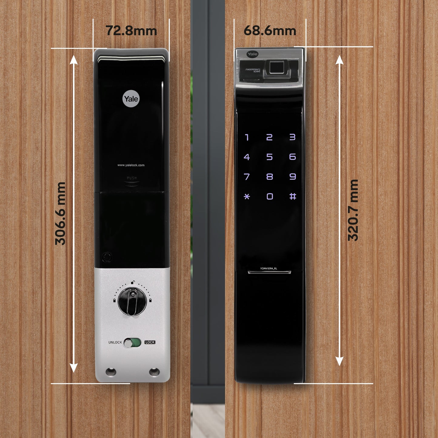 YDM 4109 (Roller Latch) Smart Lock, Black , Without Handle