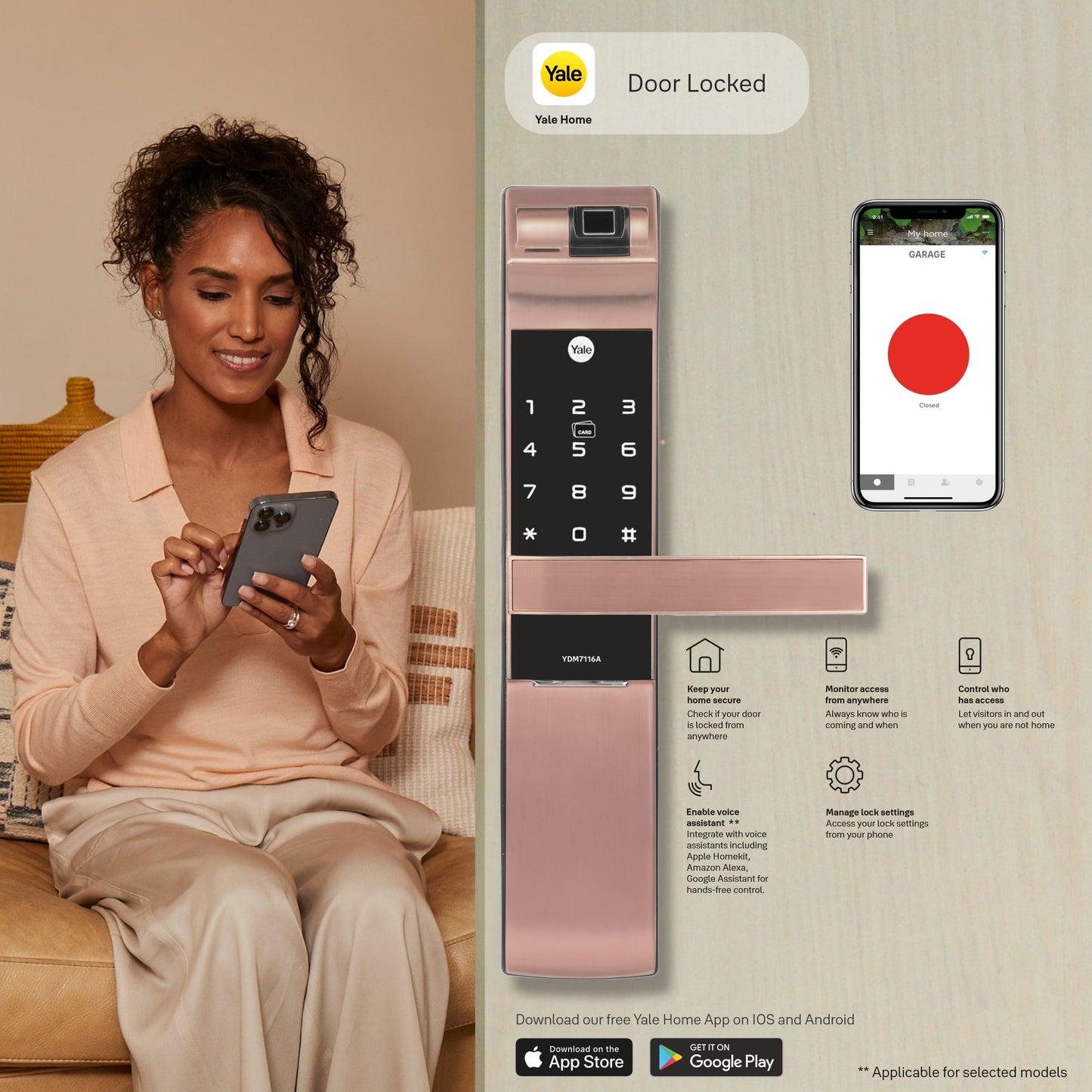 YDM 7116A Smart Lock, Red Bronze YDM 7116A Smart Lock with Fingerprint, PIN Code, RFID Card, Mechanical Key, Bluetooth module, Works with Yale Home App