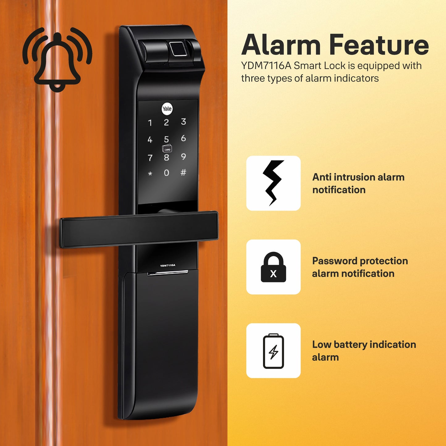 YDM 7116A Smart Lock, Matt Black with Fingerprint, PIN Code, RFID Card, Mechanical Key, Bluetooth module, Works with Yale Home App