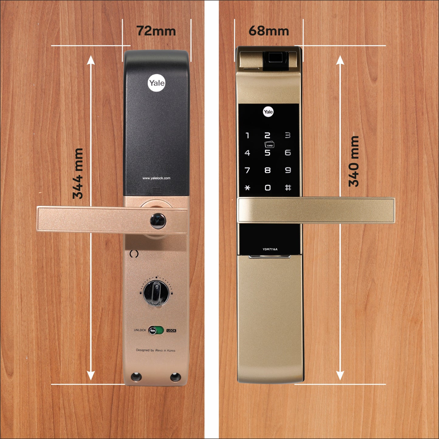YDM 7116A Smart Lock, Champagne Gold with Fingerprint, PIN Code, RFID Card, Mechanical Key, Bluetooth module, Works with Yale Home App