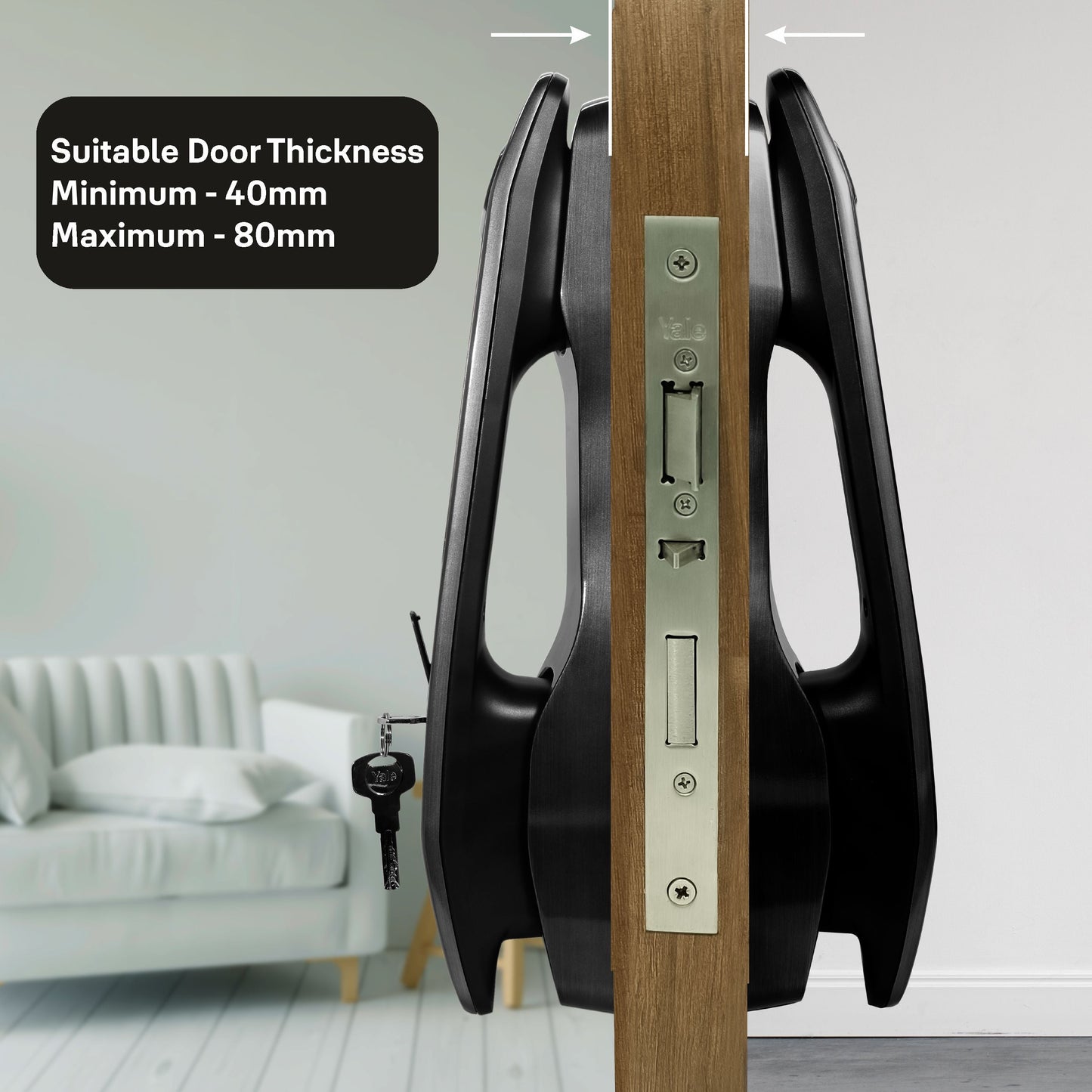 YMI 70 MB- A Series, Push Pull Smart Lock, Matt Black (Bluetooth Module and Wifi Bridge Included)