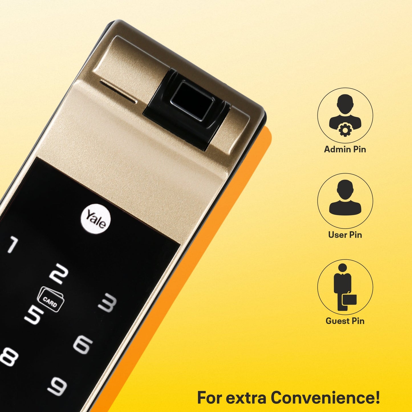 YDM 7116A Smart Lock, Champagne Gold with Fingerprint, PIN Code, RFID Card, Mechanical Key, Bluetooth module, Works with Yale Home App