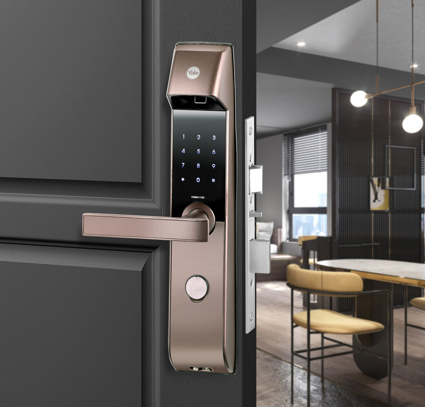 YDM 4115 -A Series, Smart Lock, Brown with Fingerprint, PIN, manual key and Yale Home App With Bluetooth Module and Wifi Connect Bridge