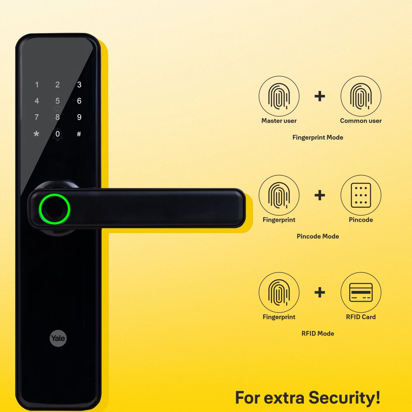 YDME50NxT Smart Door Lock, Black, Fingerprint, PIN, RFID, Manual Key Access