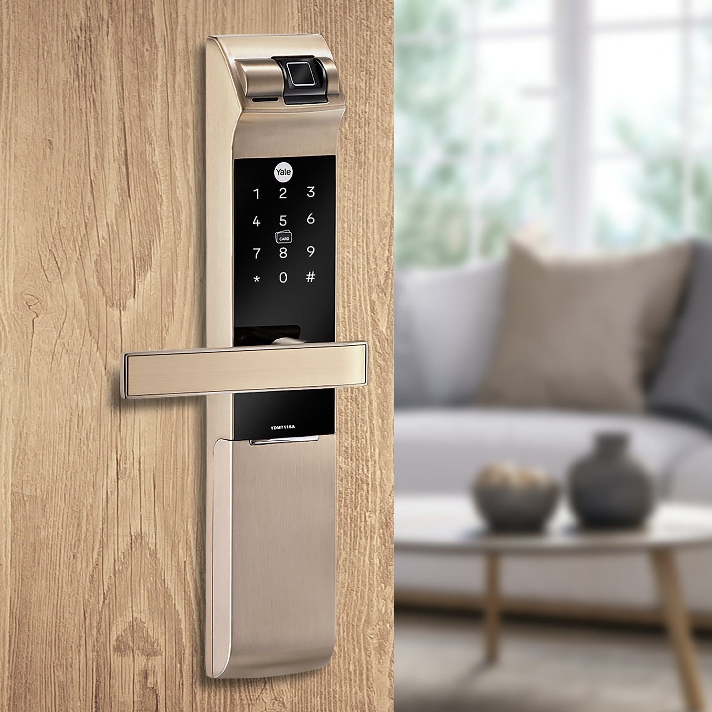 YDM 7116A Smart Lock, Champagne Gold with Fingerprint, PIN Code, RFID Card, Mechanical Key, Bluetooth module, Works with Yale Home App