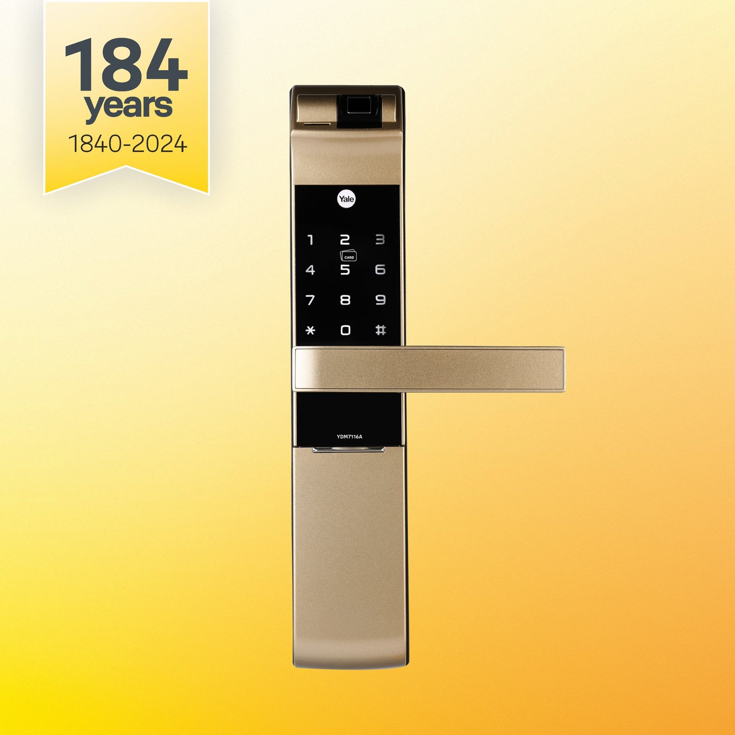 YDM 7116A Smart Lock, Champagne Gold with Fingerprint, PIN Code, RFID Card, Mechanical Key, Bluetooth module, Works with Yale Home App