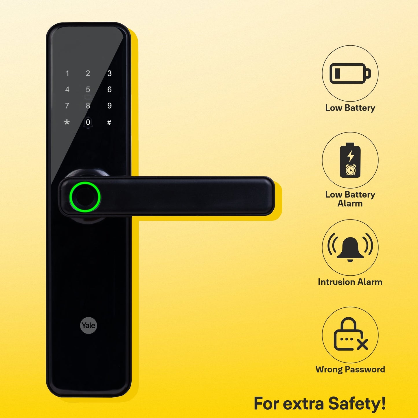 YDME50NxT Smart Door Lock, Black, Fingerprint, PIN, RFID, Manual Key Access