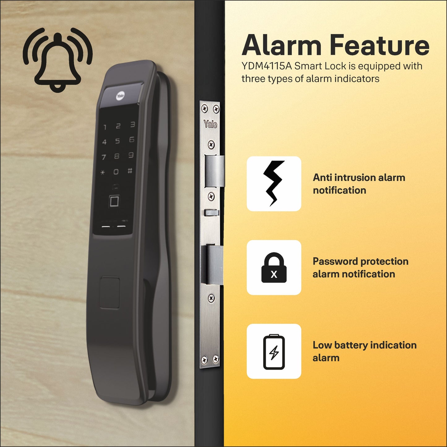 YMI 70 MB- A Series, Push Pull Smart Lock, Matt Black (Bluetooth Module and Wifi Bridge Included)