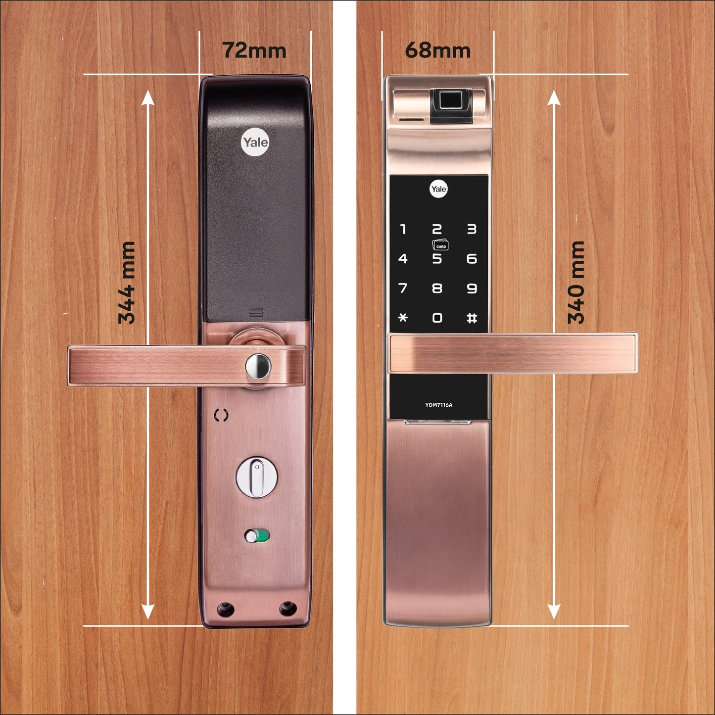 YDM 7116A Smart Lock, Red Bronze YDM 7116A Smart Lock with Fingerprint, PIN Code, RFID Card, Mechanical Key, Bluetooth module, Works with Yale Home App
