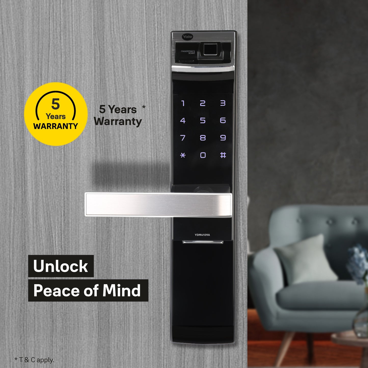YDM 4109- A Series, Biometric Smart Lock, Black