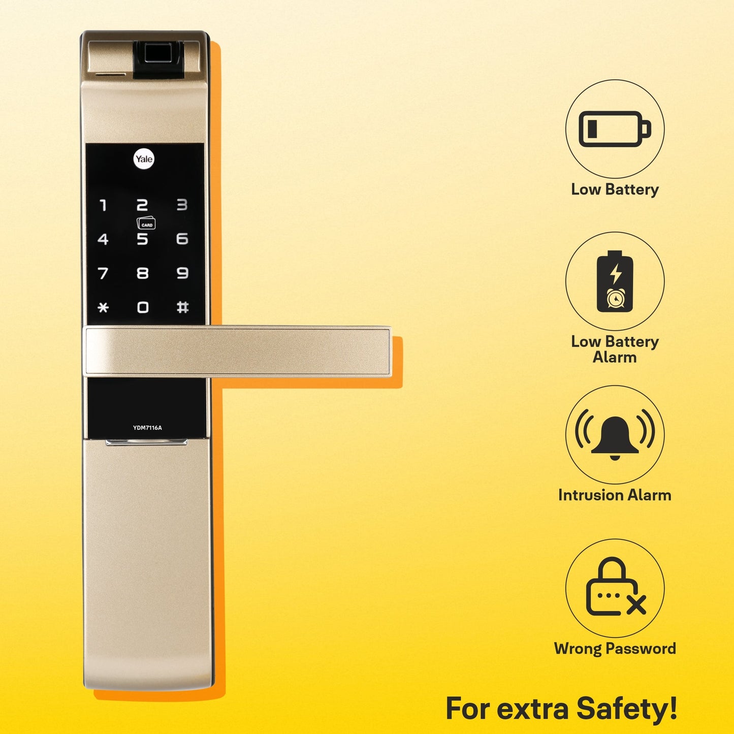 YDM 7116A Smart Lock, Champagne Gold with Fingerprint, PIN Code, RFID Card, Mechanical Key, Bluetooth module, Works with Yale Home App