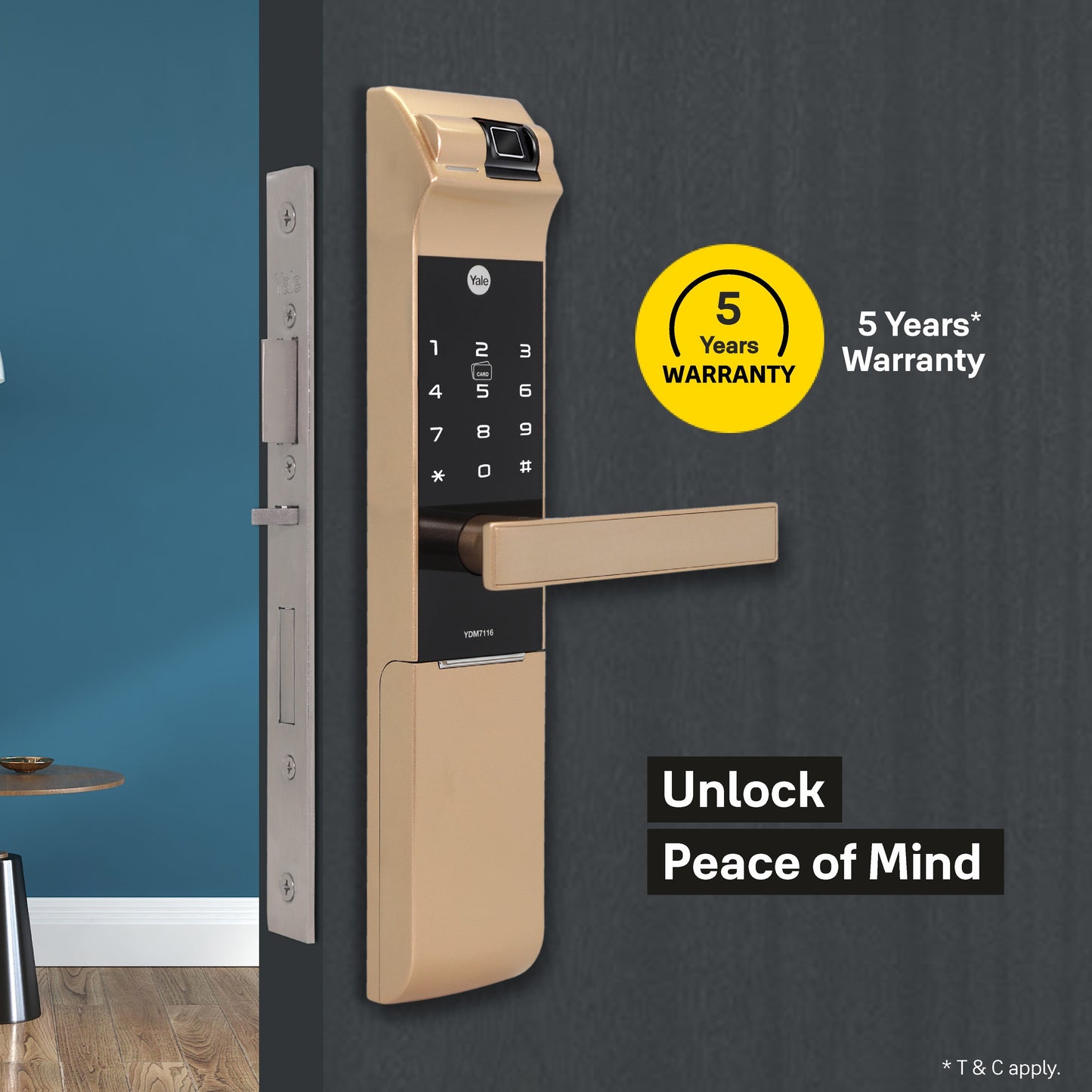 YDM 7116A Smart Lock, Champagne Gold with Fingerprint, PIN Code, RFID Card, Mechanical Key, Bluetooth module, Works with Yale Home App