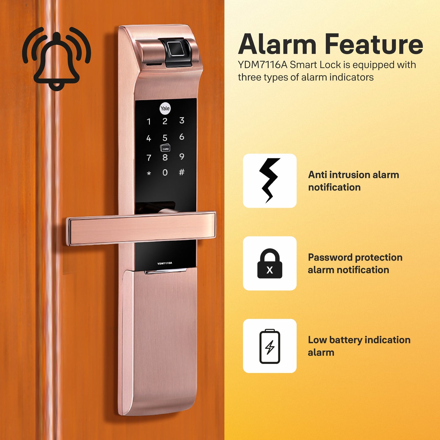 YDM 7116A Smart Lock, Red Bronze YDM 7116A Smart Lock with Fingerprint, PIN Code, RFID Card, Mechanical Key, Bluetooth module, Works with Yale Home App