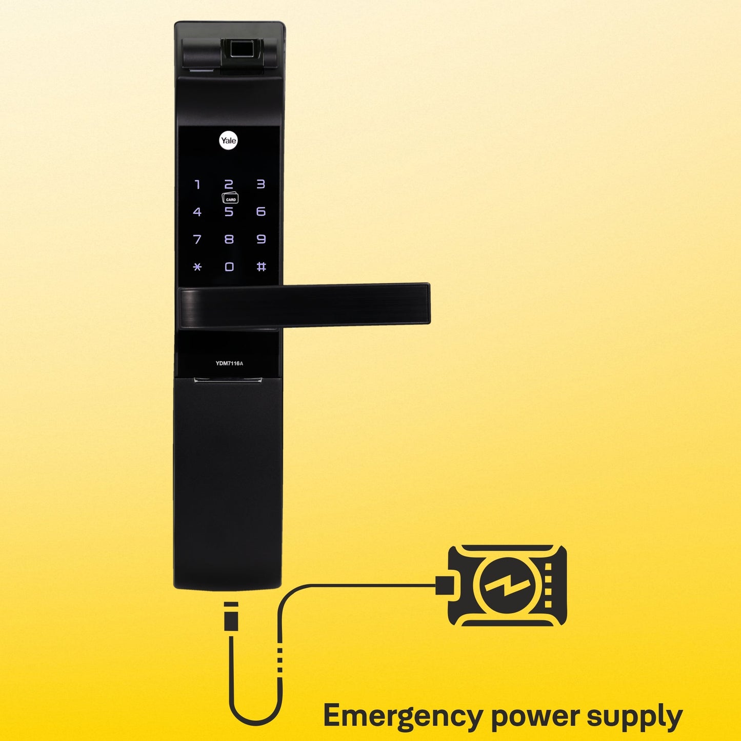 YDM 7116A Smart Lock, Matt Black with Fingerprint, PIN Code, RFID Card, Mechanical Key, Bluetooth module, Works with Yale Home App