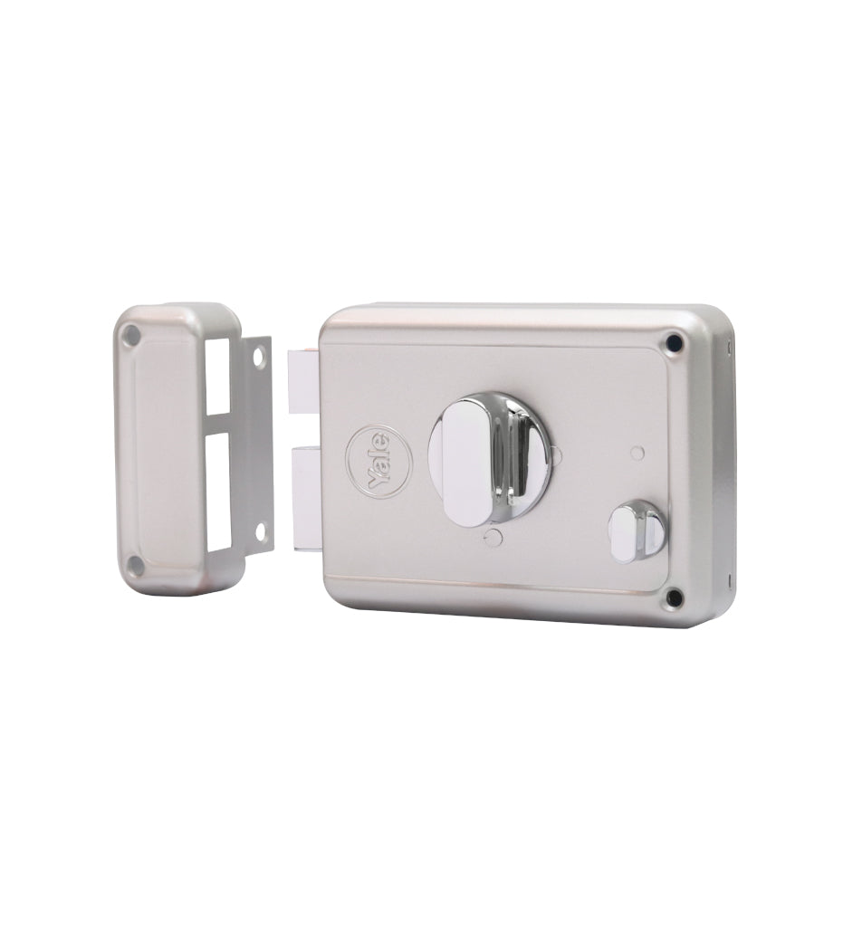 R600-DBTT, RIM Lock With Two Deadbolts, Knob Inside, Regular Key, Silver