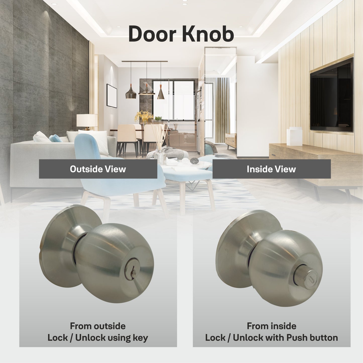 CA5127 Knobset 60/70mm B/S, Entrance, Satin Steel