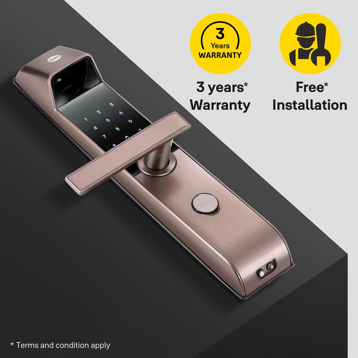 YDM 4115 -A Series, Smart Lock, Brown with Fingerprint, PIN, manual key and Yale Home App With Bluetooth Module and Wifi Connect Bridge