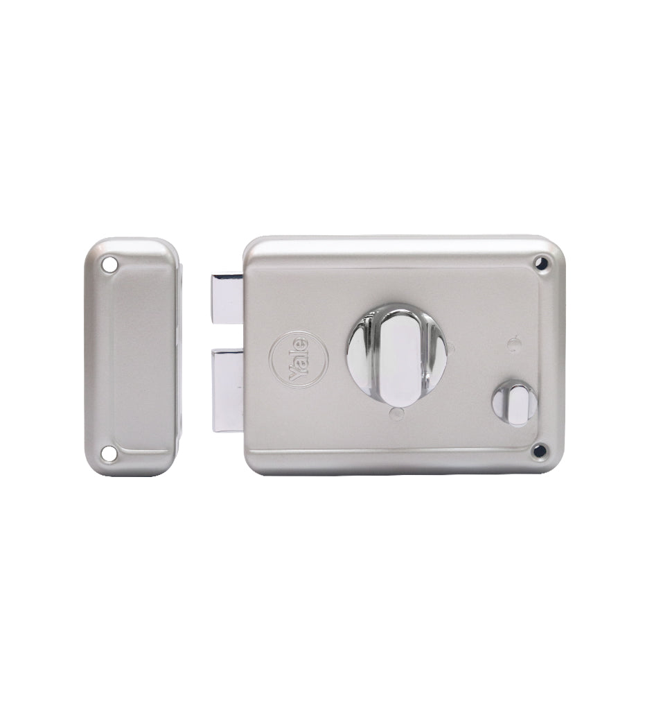 R600-DBTT, RIM Lock With Two Deadbolts, Knob Inside, Regular Key, Silver