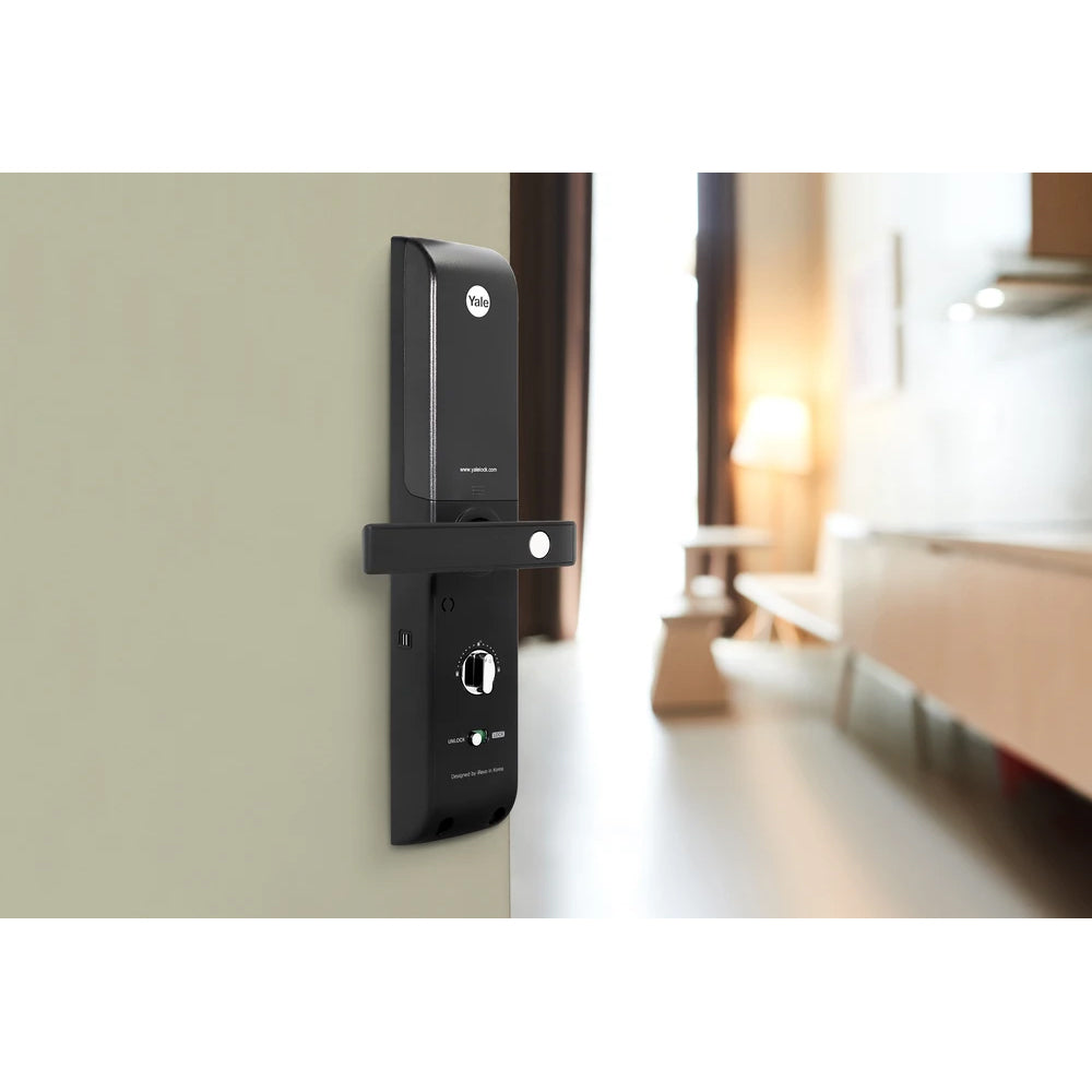 YDM 7116A Smart Lock, Matt Black with Fingerprint, PIN Code, RFID Card, Mechanical Key, Bluetooth module, Works with Yale Home App