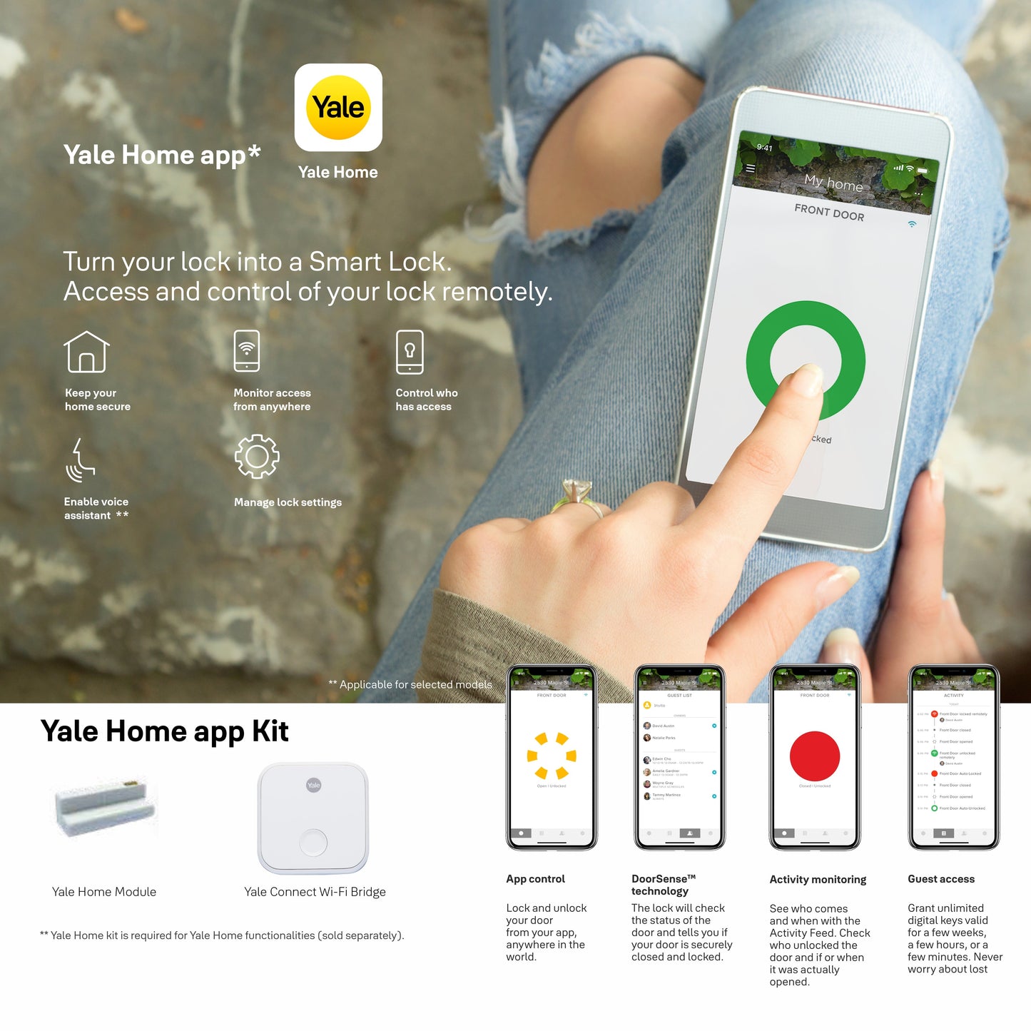 YDM 4115 -A Series, Smart Lock, Brown with Fingerprint, PIN, manual key and Yale Home App With Bluetooth Module and Wifi Connect Bridge