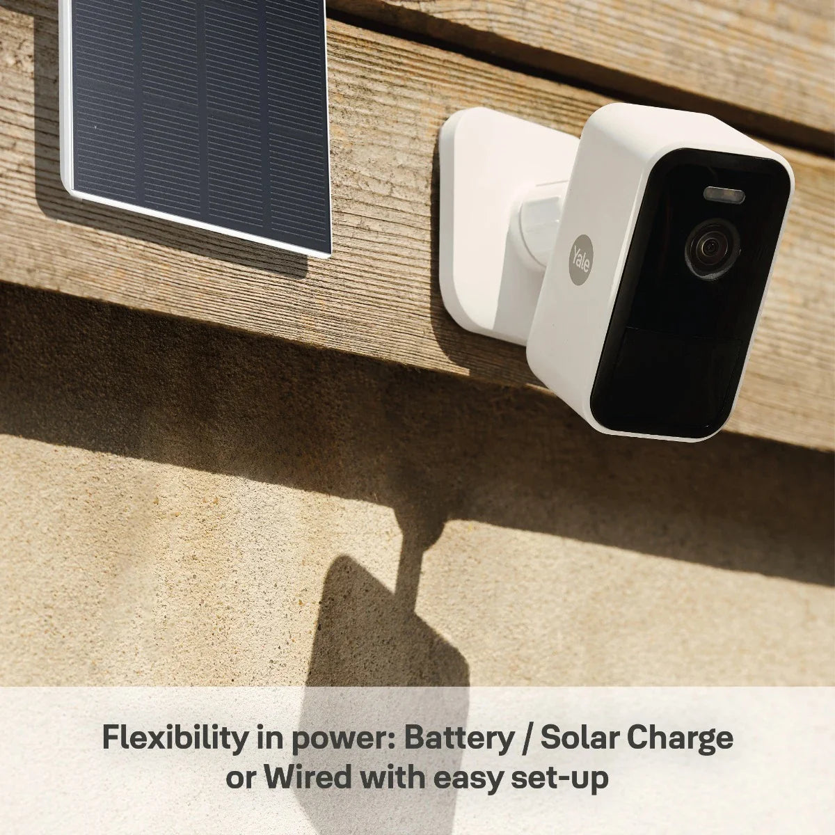 Yale Solar Panel Charger for Smart Outdoor Camera, weather resistant with built-in 2 meter long USB- cable
