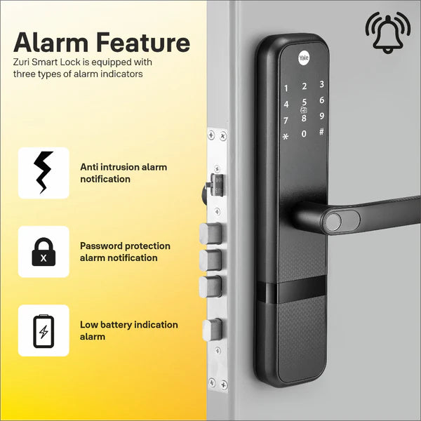 Yale Zuri Smart Lock (Black) with 5 way unlocking (Fingerprint, PIN, RFID, Manual Key) and Built-in Bluetooth (To Access through Home App) Included Connect Wifi Bridge