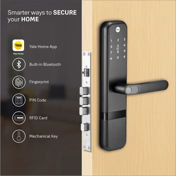 Yale Zuri Smart Lock (Black) with 5 way unlocking (Fingerprint, PIN, RFID, Manual Key) and Built-in Bluetooth (To Access through Home App) Included Connect Wifi Bridge