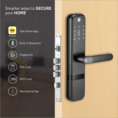 Yale Zuri Smart Lock (Black) with 5 way unlocking (Fingerprint, PIN, RFID, Manual Key) and Built-in Bluetooth (To Access through Home App) Included Connect Wifi Bridge
