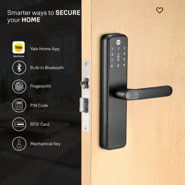 Yale Zuri S (Black) Smart Lock with 5 way unlocking (Fingerprint, PIN, RFID, Manual Key and Built-in Bluetooth to Access through Home App) Included Connect Wifi Bridge