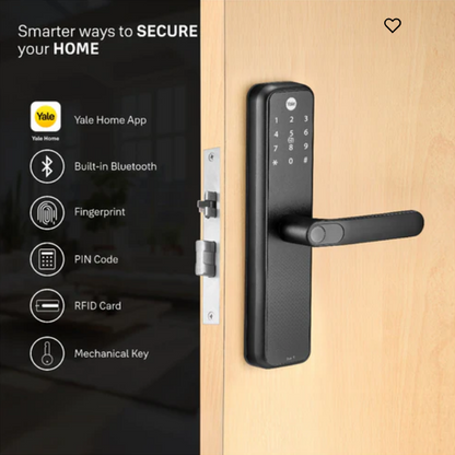 Yale Zuri S (Black) Smart Lock with 5 way unlocking (Fingerprint, PIN, RFID, Manual Key and Built-in Bluetooth to Access through Home App) Included Connect Wifi Bridge