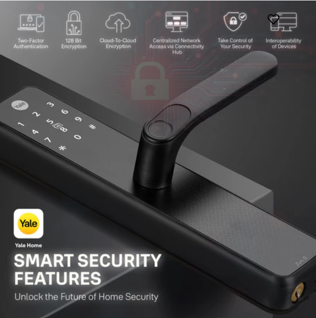 Yale Zuri S (Black) Smart Lock with 5 way unlocking (Fingerprint, PIN, RFID, Manual Key and Built-in Bluetooth to Access through Home App) Included Connect Wifi Bridge