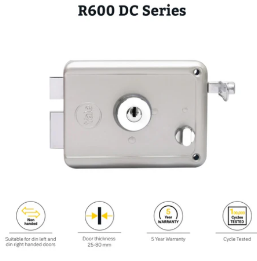 R600 DC, Main door rim lock, With both side keys, Regular Keys, Silver