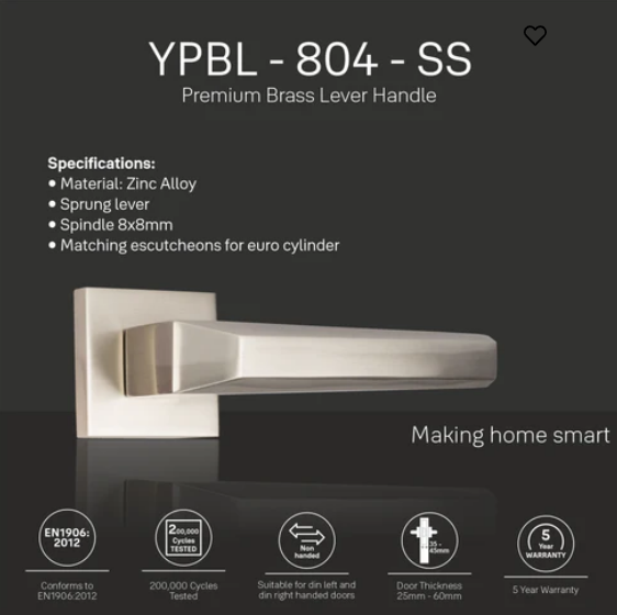 YPBL-804-Solid Brass Premium Lever Handle, Satin Steel