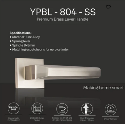 YPBL-804-Solid Brass Premium Lever Handle, Satin Steel