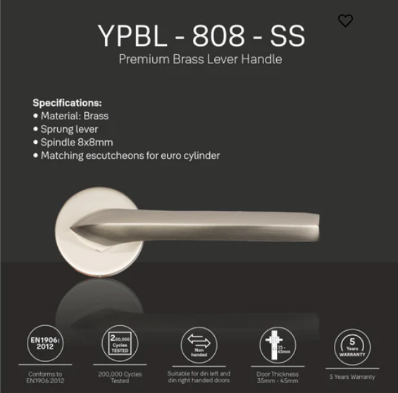 YPBL-808-Solid Brass Premium Lever Handle, Satin Steel