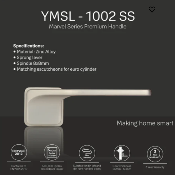 YMSL-1002-SS - Yale Marvel Series Premium Handle, with Mortise Lockbody and Euro Profile Cylinder with Dimple Keys